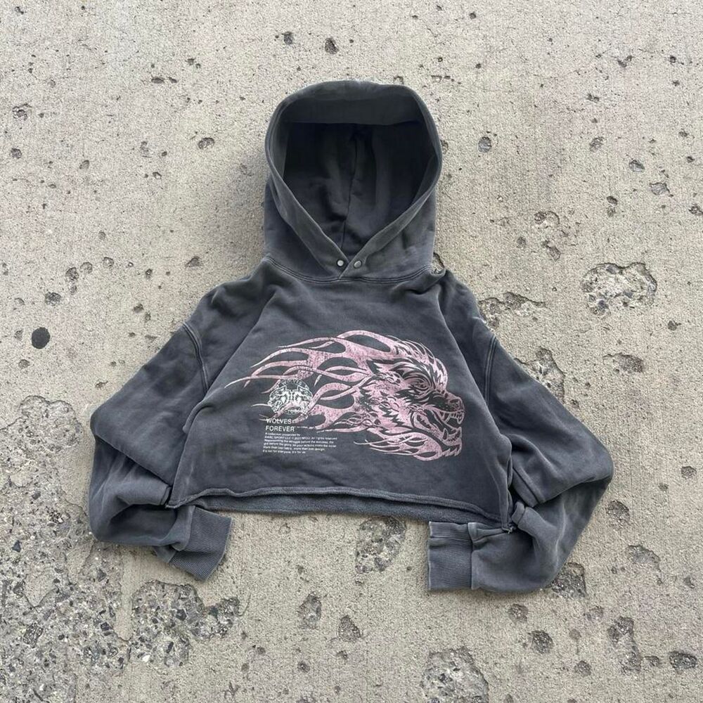 Darc Sport Women's Heavyweight Streetwear Y2K Cropped Hoodie - Picture 2 of 6